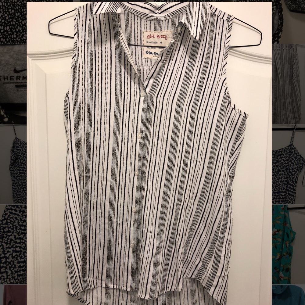 Black and White Pattern sleeveless  Button-down